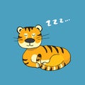 Cute Tiger sleeping, Cartoon Animal baby and children print design Vector Illustration Royalty Free Stock Photo