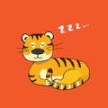 Cute Tiger sleeping, Cartoon Animal baby and children print design Vector Illustration Royalty Free Stock Photo