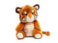 Cute tiger stuffed toy isolated on white, illustration generated by AI Royalty Free Stock Photo