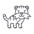 Cute tiger vector line icon, sign, illustration on background, editable strokes