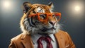 Cute tiger wearing glasses and a business suit comical boss manager