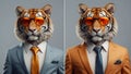 Cute tiger wearing glasses a intelligent suit comical boss manager professional