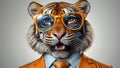 Cute tiger wearing glasses intelligent suit comical boss manager professional