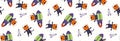 Cute tigers astronauts, space seamless pattern