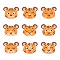 Cute tigers faces. Striped tigers set. Vector illustration Royalty Free Stock Photo