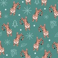 Cute tigers, hand-drawn background.