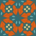 Cute tile seamless pattern with leaf and berry, orange green emerald, for textile wallpaper, packaging design Royalty Free Stock Photo