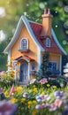 Cute tiny 3d house, small magical mini cottage home