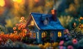 Cute tiny 3d house, small magical mini cottage home Royalty Free Stock Photo