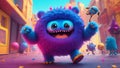 cute tiny furry fluffy monster, dancing hip-hop, fiesta art style, alien city world