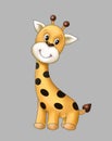 Cute tiny giraffe cub , animal , child coloring book , children story book illustrasion, postcard, toy