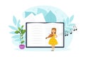 Cute Tiny Girl Playing Violin in Musical Class, Child at Lesson in Music School Vector Illustration Royalty Free Stock Photo