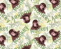 Cute tiny monkey and textile printing variants, gift paper printing patterns, animal picture and writings, pattern, fabric pattern