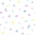 Cute tiny objects - lips, hearts, stars seamless vector pattern