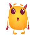 Cute tiny orange monster surprised. Cartoon character.