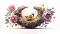 Cute tit bird with spring flowers, AI generative Royalty Free Stock Photo