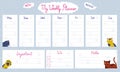 Cute to do list. Paper agenda page with decoration and weekly planner. Memo template. Reminder and organizer design with funny