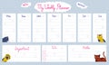 Cute to do list. Paper agenda page with decoration and weekly planner. Memo template. Reminder and organizer design with