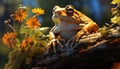 A cute toad sitting on a green leaf generated by AI Royalty Free Stock Photo