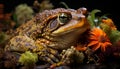 Cute toad sitting on leaf, looking at camera generated by AI Royalty Free Stock Photo