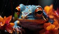 Cute toad sitting on leaf, looking at camera underwater generated by AI