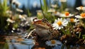 A cute toad sitting on a wet daisy generated by AI Royalty Free Stock Photo