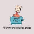 Cute toast jumping from a happy toaster. Start your day with a smile!