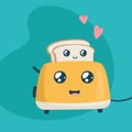 Cute toaster and toasts. Kawaii breakfast. Funny characters of bread and toaster