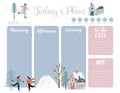 Cute today plan background with house,snow,people,tree.Vector illustration for kid and baby.Editable element