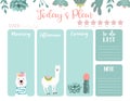 Cute today plan background with llama.Vector illustration for kid and baby.Editable element