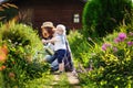 Cute toddler boy and his mat summer sunny day Royalty Free Stock Photo