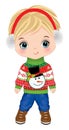 Vector Cute Little Boy in Christmas Sweater Royalty Free Stock Photo