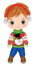 Vector image of Cute Boy in Christmas Sweater Royalty Free Stock Photo