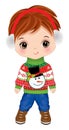 Vector Cute Little Boy in Christmas Sweater Royalty Free Stock Photo