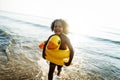 Cute toddler with duck tube on the beach Royalty Free Stock Photo