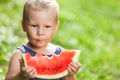 Cute toddler eating a slice of watermelon Royalty Free Stock Photo