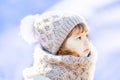 Little cute toddler girl outdoors on a sunny winter day. Royalty Free Stock Photo