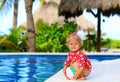 Cute toddler girl playing with ball in swimming Royalty Free Stock Photo