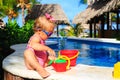 Cute toddler girl playing in swimming pool at the Royalty Free Stock Photo