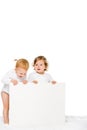 cute toddlers holding empty banner