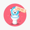 Cute toilet bowl mascot asks to be used