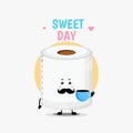 Cute toilet paper character with coffee cup