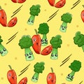 cute tomato with broccoli cartoon seamless pattern Royalty Free Stock Photo