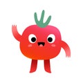 Cute tomato character, sweet cherry tomato vegetable, kawaii cartoon mascot with funny face expression waving hello Royalty Free Stock Photo