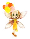 Cute toon fairy with wings smiling holding balloon's on a white background. Royalty Free Stock Photo