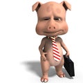 a cute toon pig as a serious business man, 3d-illustration Royalty Free Stock Photo