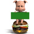 Cute toon pig invites to a burger party Royalty Free Stock Photo