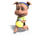 cute toon pig takes a jogging run, 3d-illustration