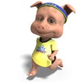 cute toon pig takes a jogging run, 3d-illustration