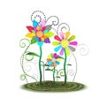 Cute toon whimsical flowers background illustration
